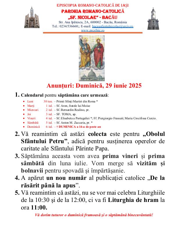 Read more about the article Anunturi – duminica 29 iunie 2025 – hram