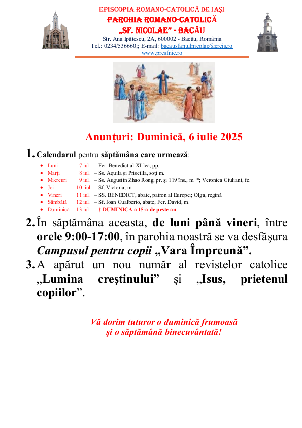 You are currently viewing Anunturi – duminica 6 iulie 2025