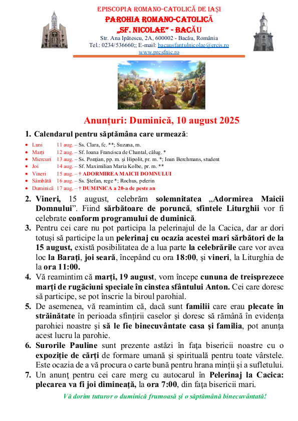 Read more about the article Anunturi – duminica 10 august 2025