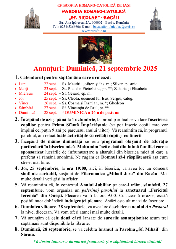 Read more about the article Anunturi – duminica 21 septembrie 2025
