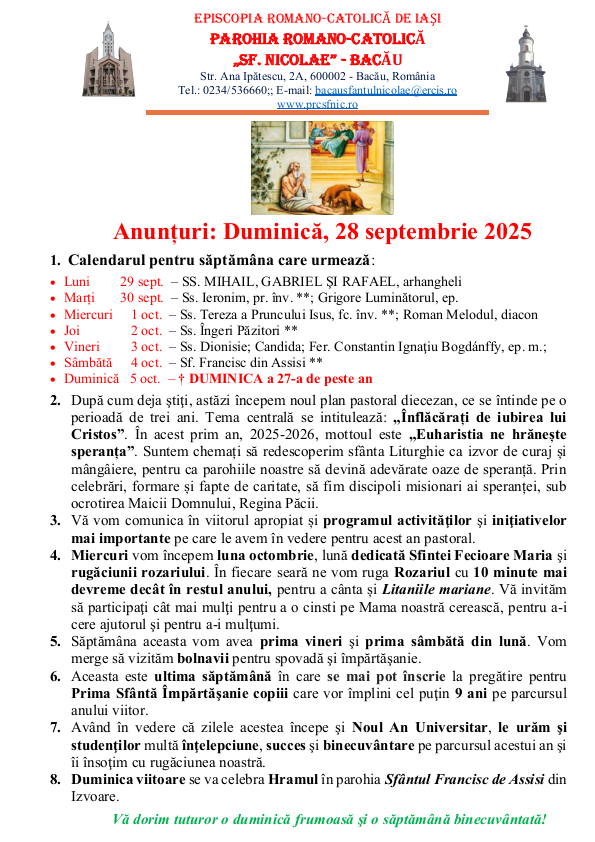 Read more about the article Anunturi – duminica 28 septembrie 2025