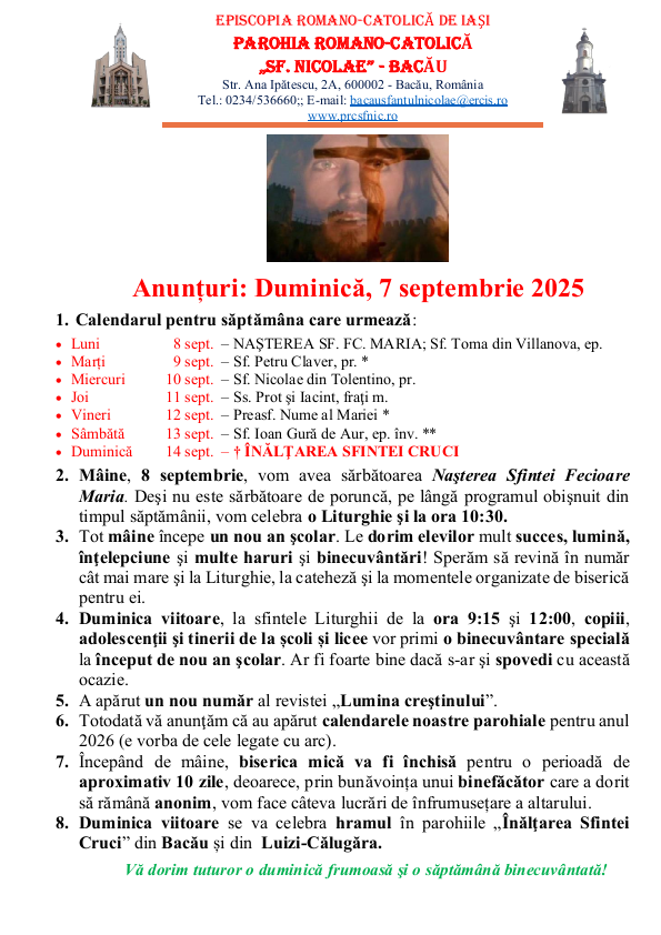 Read more about the article Anunturi – duminica 7 septembrie 2025