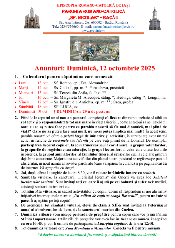 Read more about the article Anunturi – duminica 12 octombrie 2025