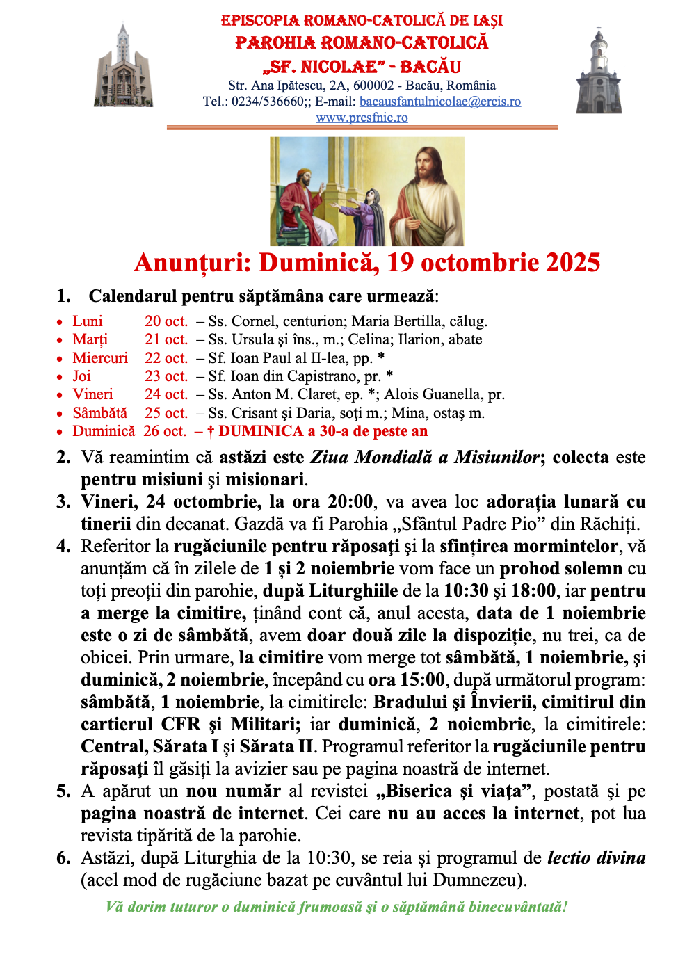 You are currently viewing Anunturi – duminica 19 octombrie 2025