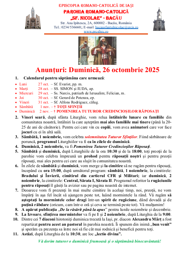 Read more about the article Anunturi – duminica 26 octombrie 2025