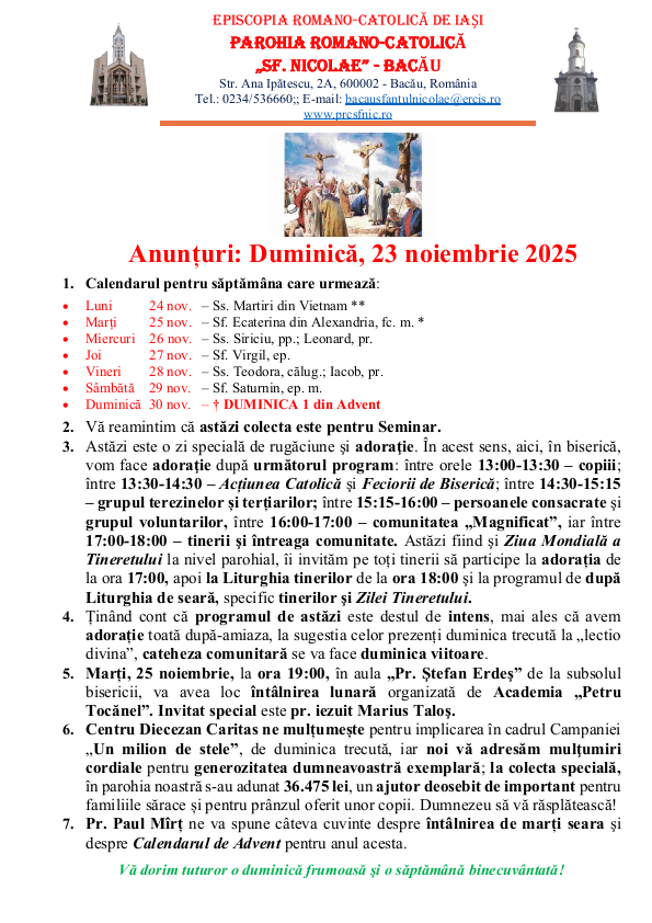 Read more about the article Anunturi – duminica 23 noiembrie 2025