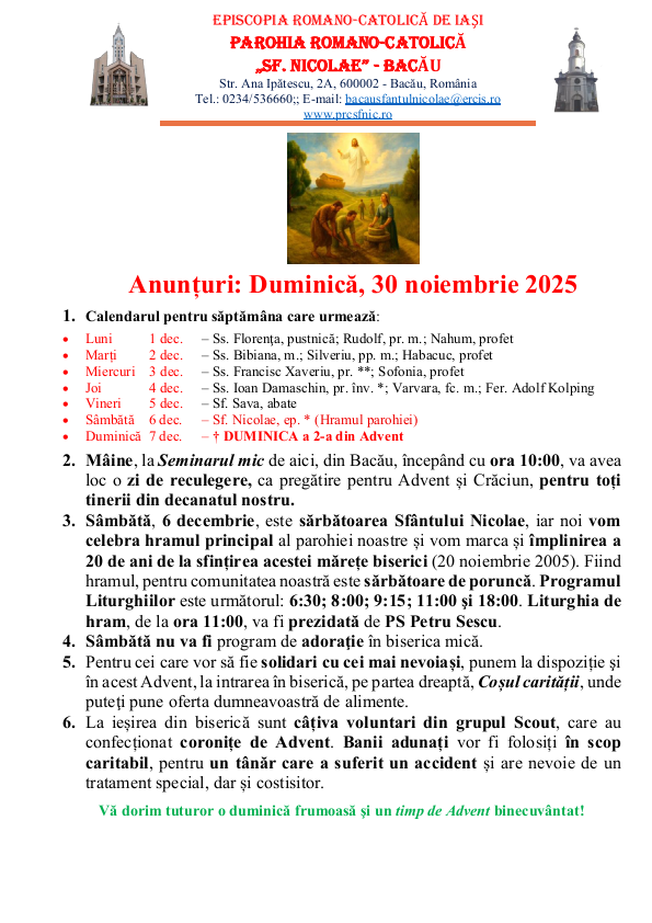 You are currently viewing Anunturi – duminica 30 noiembrie 2025