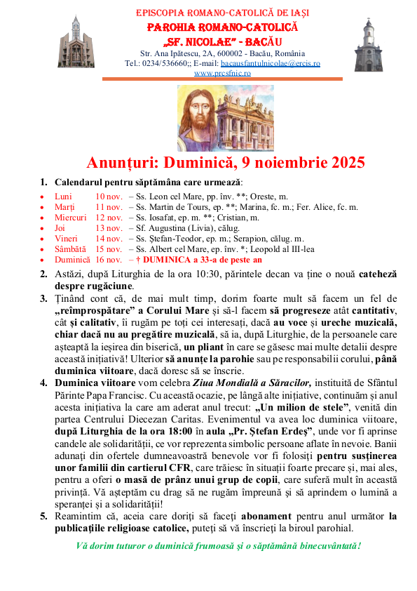 You are currently viewing Anunturi – duminica 9 noiembrie 2025