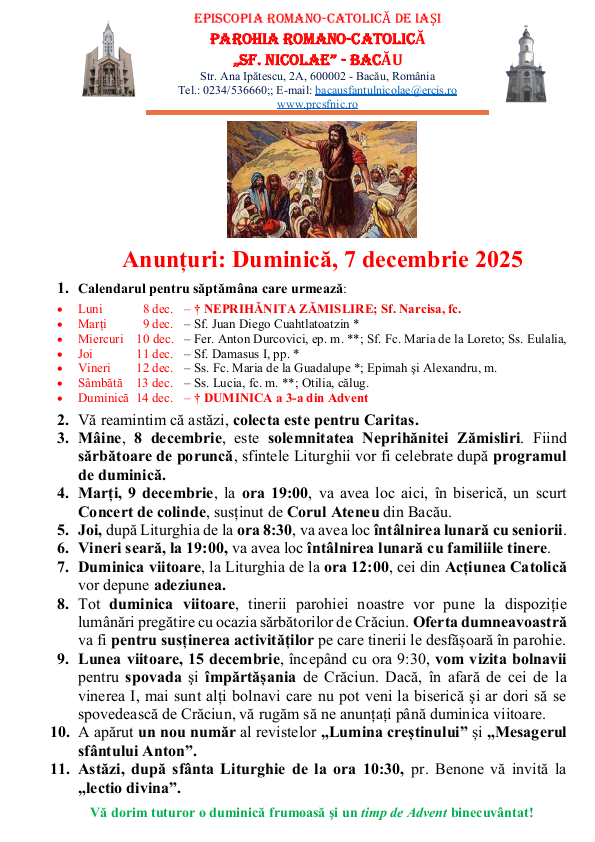 Read more about the article Anunturi – duminica 7 decembrie 2025