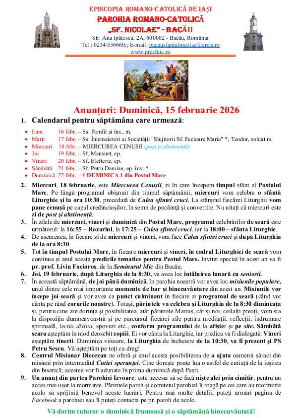 You are currently viewing Anunturi – duminica 15 februarie 2026