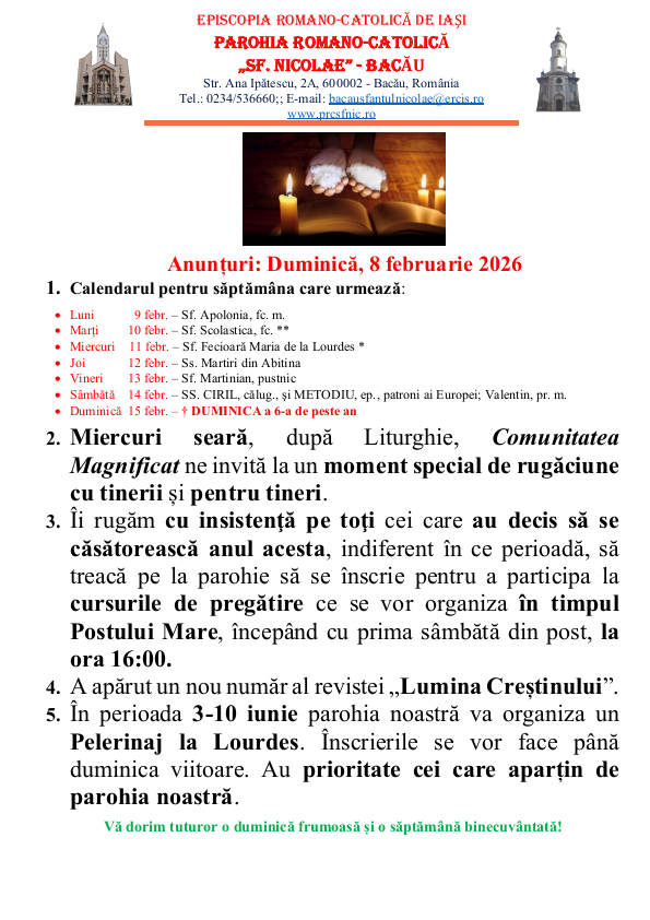 You are currently viewing Anunturi – duminica 8 februarie 2026