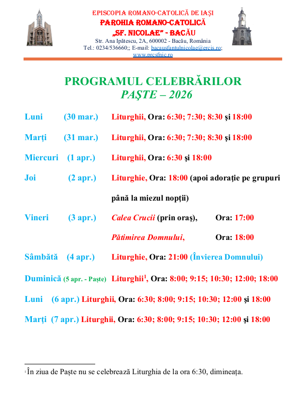 Read more about the article Programul celebrarilor de Paste 2026