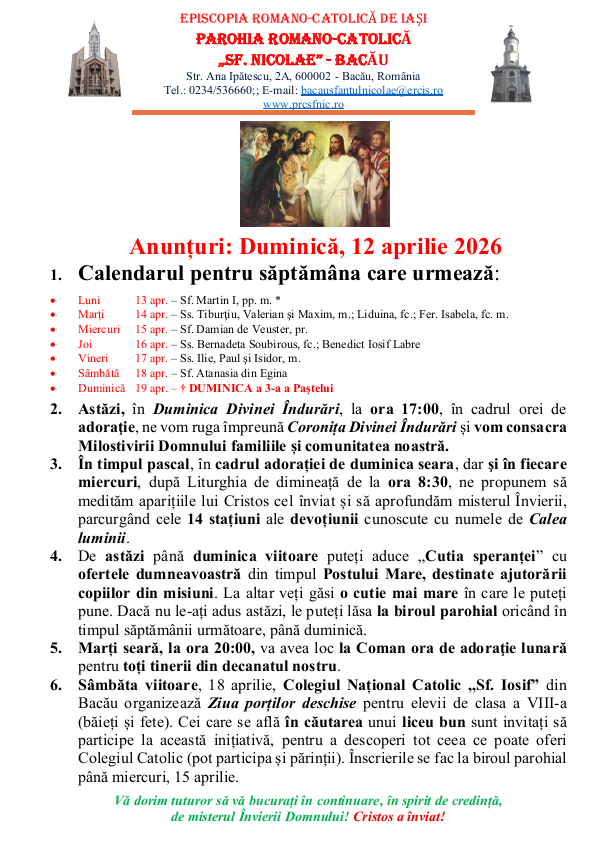You are currently viewing Anunturi – duminica 12 aprilie 2026