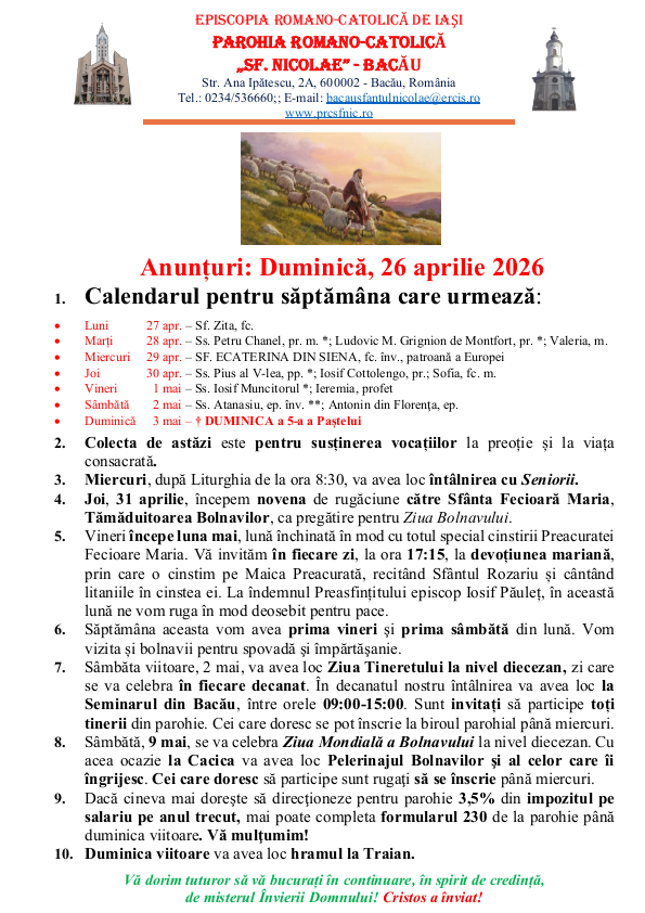 You are currently viewing Anunturi – duminica 26 aprilie 2026