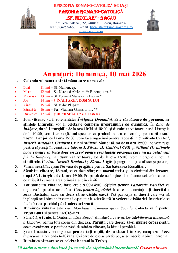 You are currently viewing Anunturi – duminica, 10 mai 2026