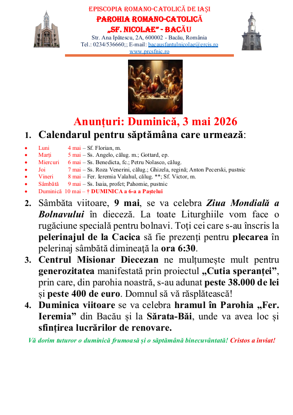 You are currently viewing Anunturi – duminica, 3 mai 2026