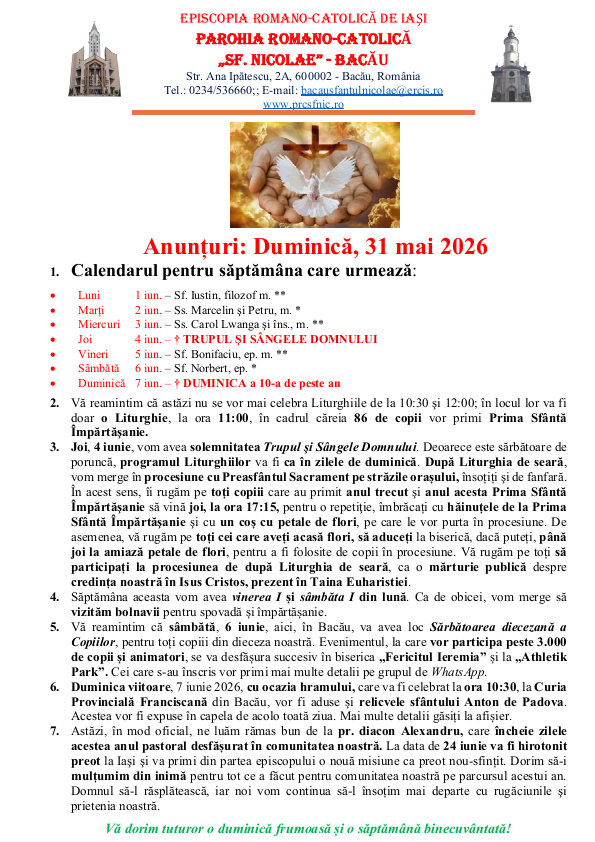You are currently viewing Anunturi – duminica 31 mai 2026