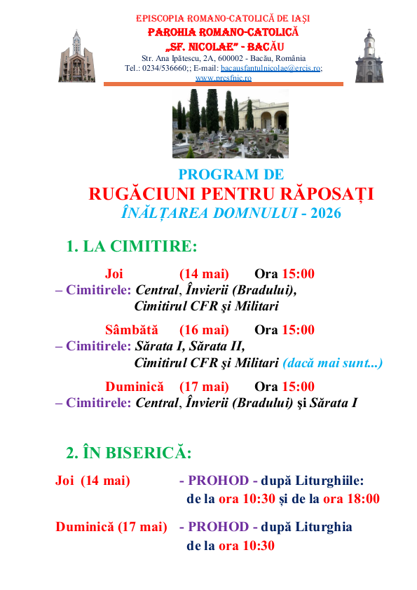 You are currently viewing Program sfințirea mormintelor – Înălțarea Domnului – 2026