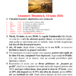 Anunturi – duminica 14 iunie 2026