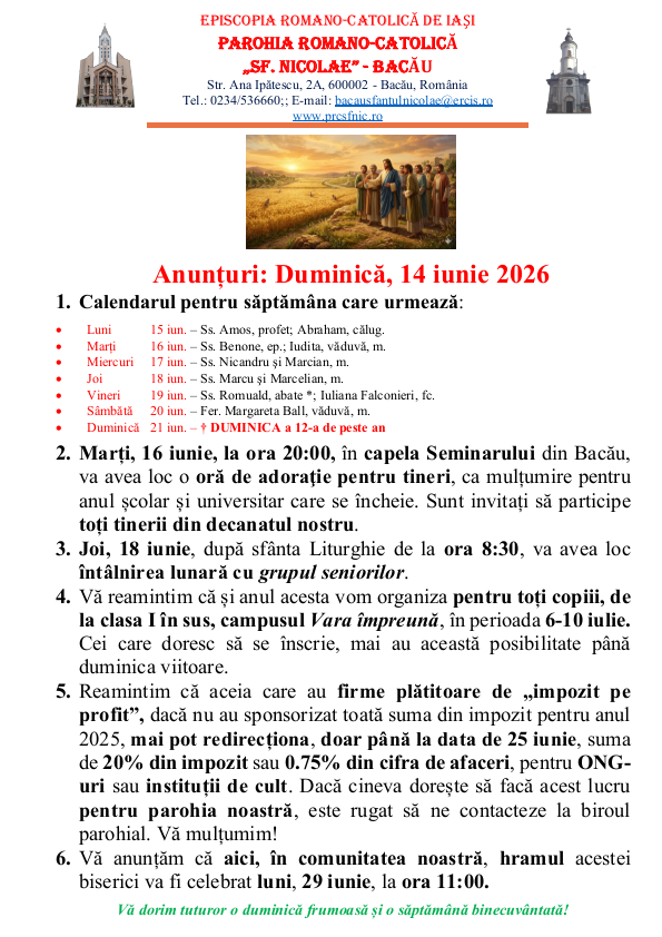 You are currently viewing Anunturi – duminica 14 iunie 2026