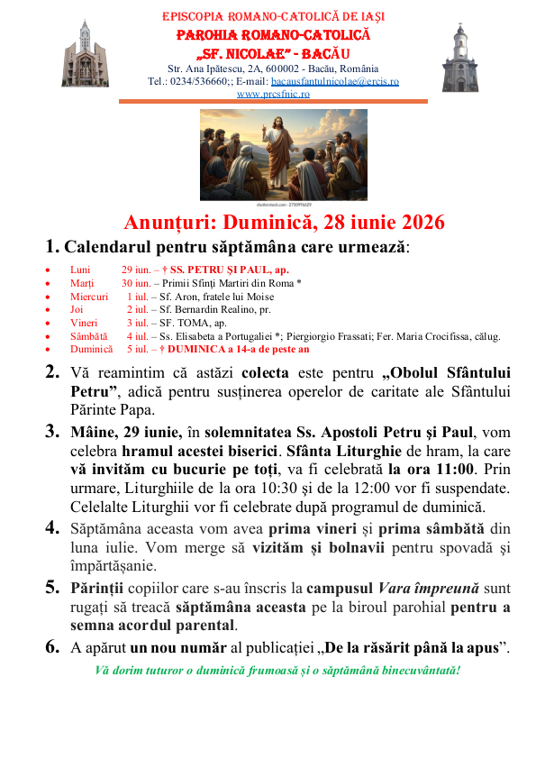 You are currently viewing Anunturi – duminica 28 iunie 2026