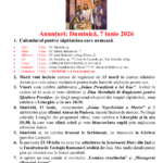 Anunturi – duminica 7 iunie 2026
