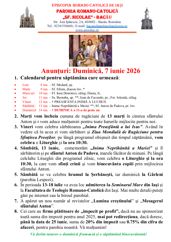 You are currently viewing Anunturi – duminica 7 iunie 2026