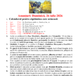 Anunturi – duminica 26 iulie 2026