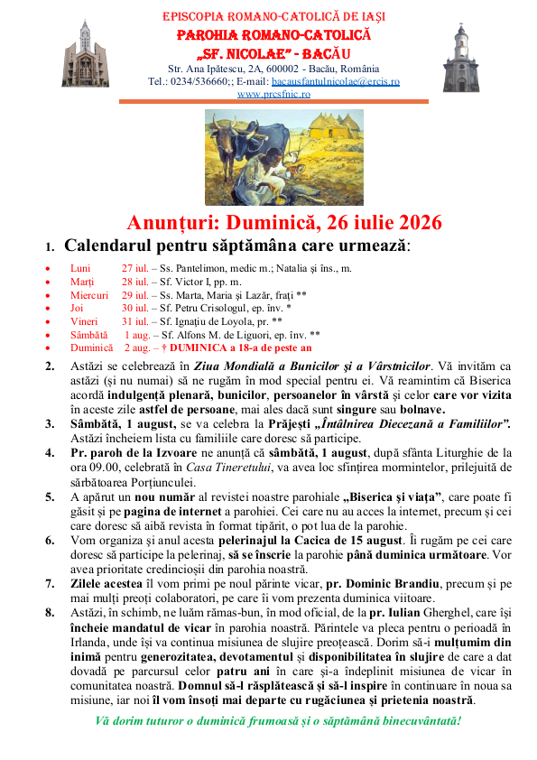 You are currently viewing Anunturi – duminica 26 iulie 2026