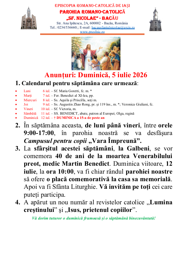 You are currently viewing Anunturi – duminica 5 iulie 2026