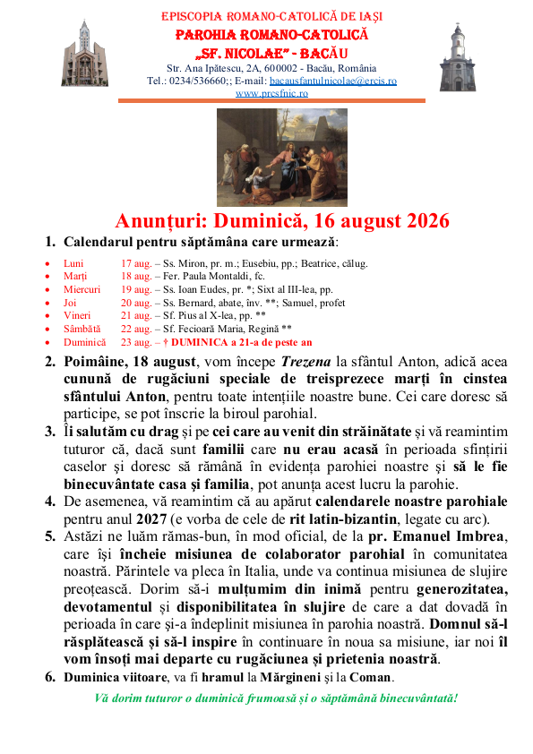 You are currently viewing Anunturi – duminica 16 august 2026