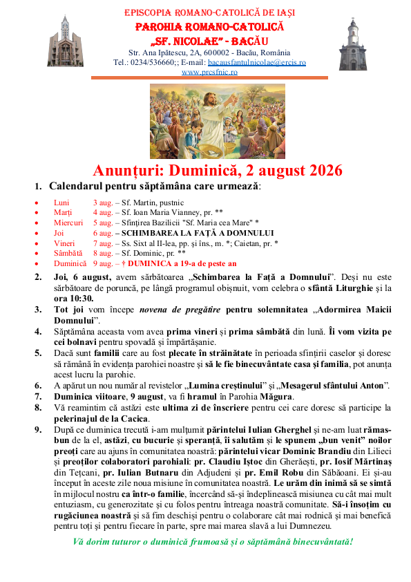 You are currently viewing Anunturi – duminica 2 august 2026