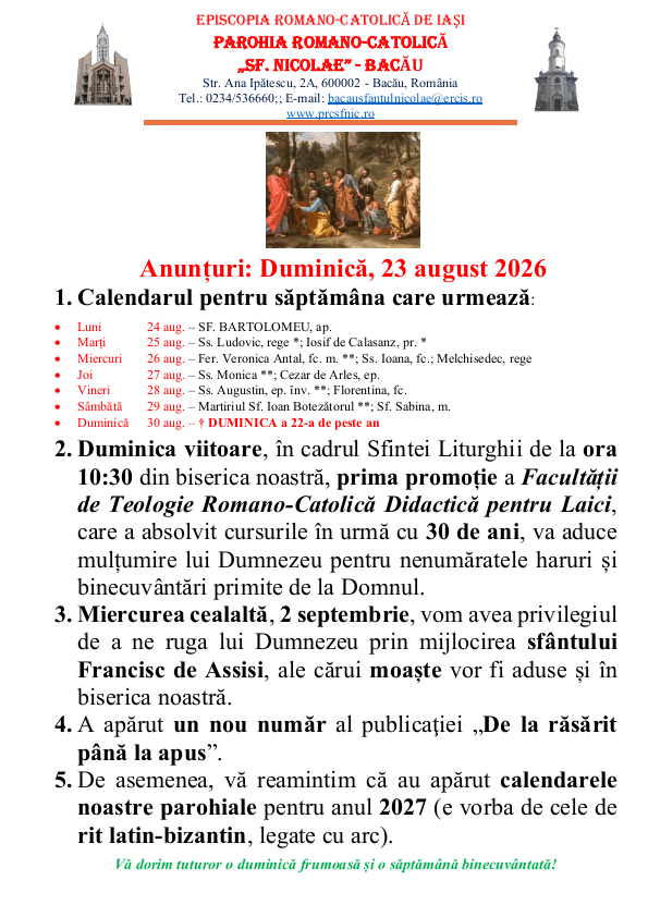 You are currently viewing Anunturi – duminica 23 august 2026