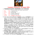 Anunturi – duminica 30 august 2026