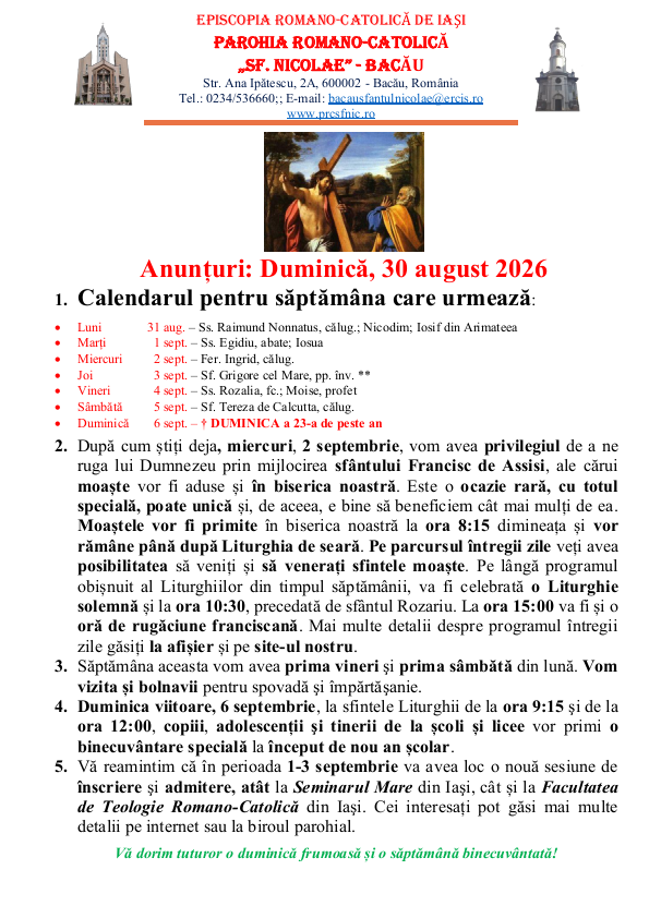 You are currently viewing Anunturi – duminica 30 august 2026
