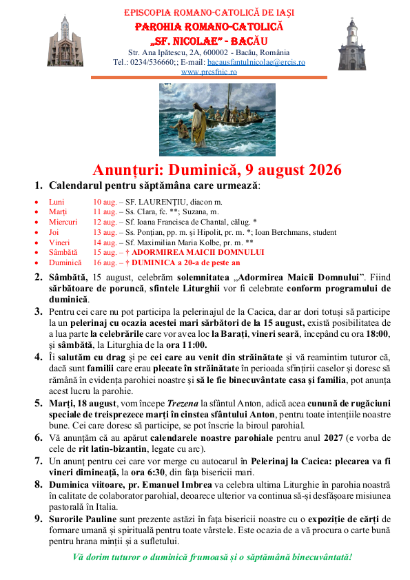 You are currently viewing Anunturi – duminica 9 august 2026