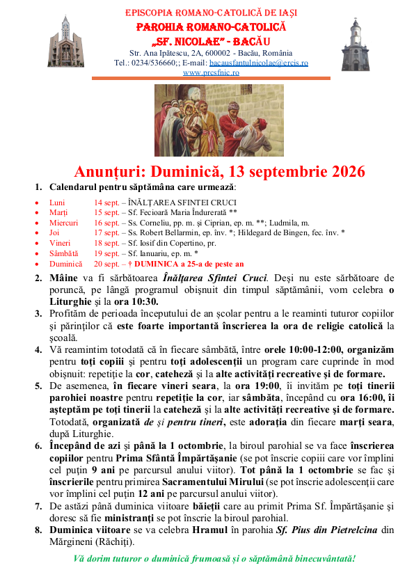 You are currently viewing Anunturi – duminica 13 septembrie 2026