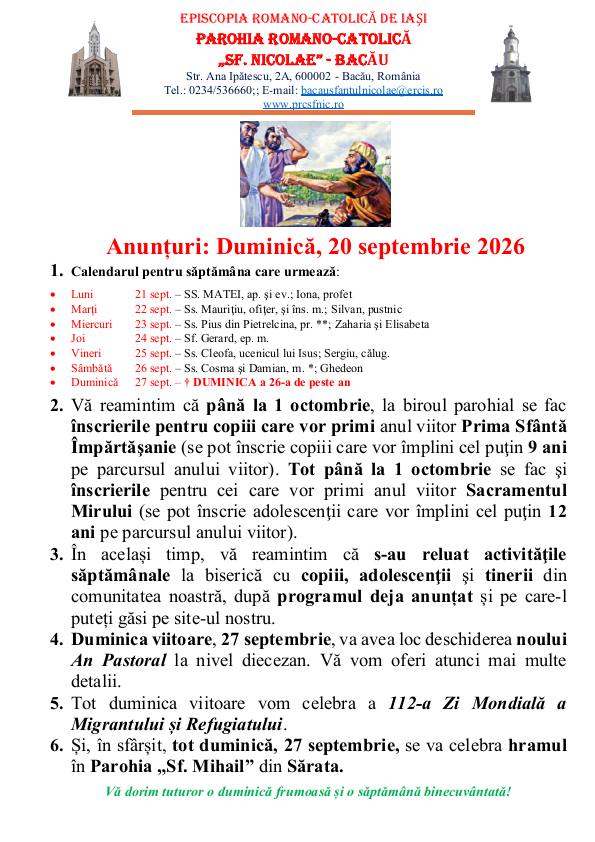 You are currently viewing Anunturi – duminica 20 septembrie 2026