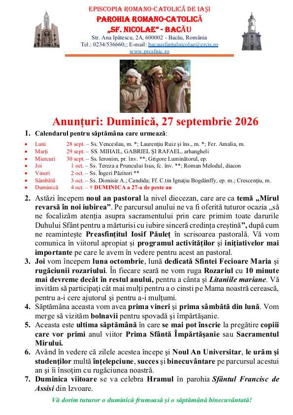 You are currently viewing Anunturi – duminica 27 septembrie 2026