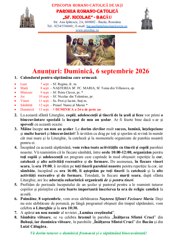 You are currently viewing Anunturi – duminica 6 septembrie 2026