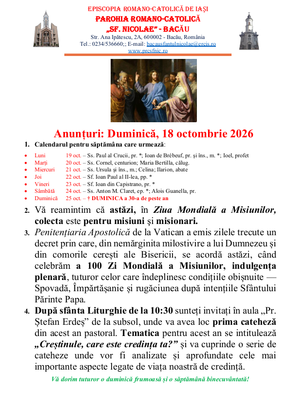 You are currently viewing Anunturi – duminica 18 octombrie 2026