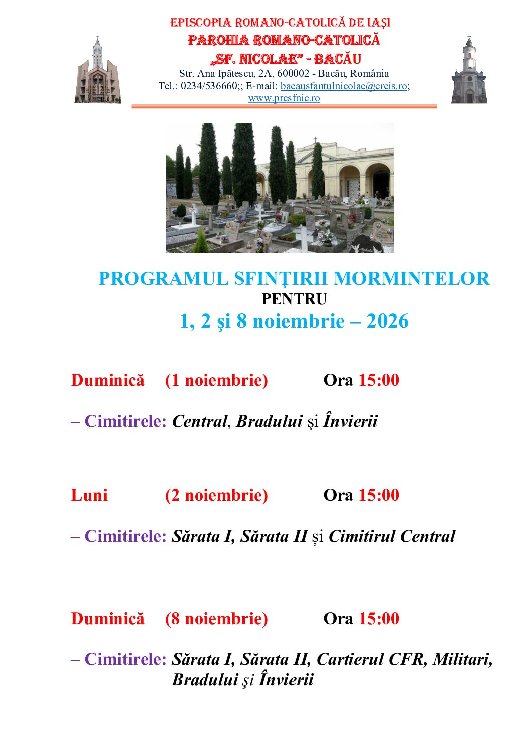 You are currently viewing Programul sfințirii mormintelor, noiembrie 2026